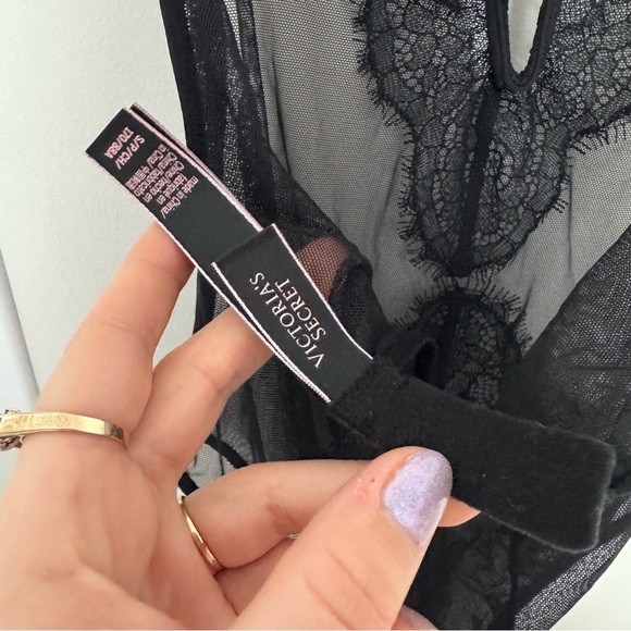 Victoria secret Black Lace Bodysuit teddy mesh lace whimsygoth luxury S - Picture 6 of 6